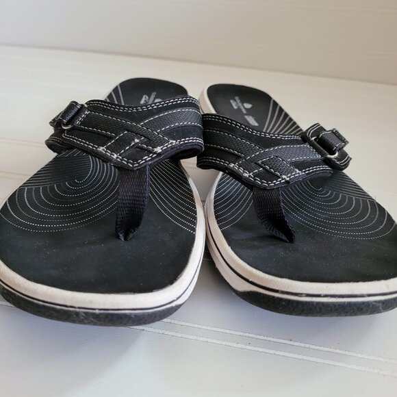 Clarks Cloudsteppers Breeze Sea Sandals 9 Black Flip Flop Comfort - Picture 3 of 7
